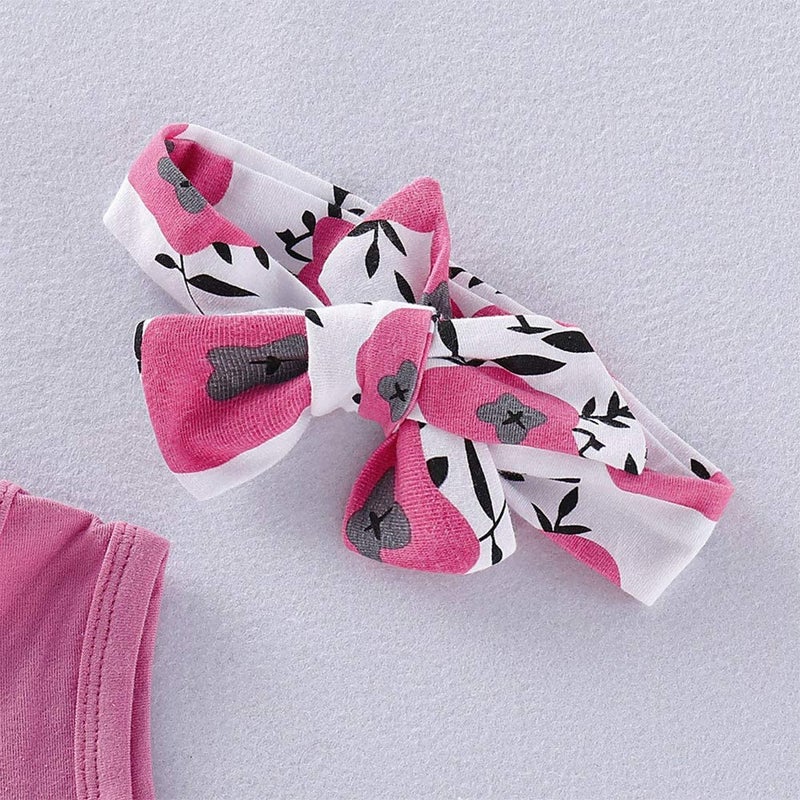 Hipea Toddler Girl Outfits Flower Tops Sleeveless Vest Shorts Headband Summer Clothes Set(5-6T) - Image 5